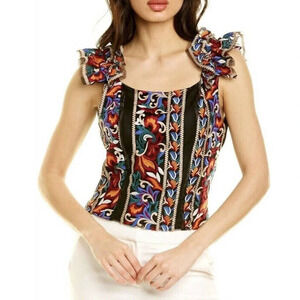 Eva Franco Womens Embroidered Florence Corset Top Ruffle Size Large Shirt